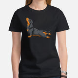 Weiner Dog Themed Clothes - Gifts for Dachshund Dog Moms, Dads & Lovers - Canine Tee Shirts For Humans - Cute Exhale Yoga Pose T-Shirt - Black, Women