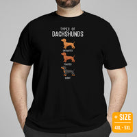 Weiner Dog Themed Clothes - Gifts for Dachshund Dog Moms, Dads & Lovers - Canine Tee Shirts For Humans - Types of Dachshunds T-Shirt - Black, Plus Size