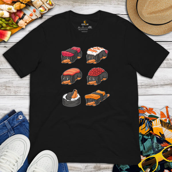 Weiner Dog Themed Clothes - Gifts for Dachshund Dog Moms, Dads & Lovers - Funny Canine Tee Shirts For Humans - Cute Sushi T-Shirt - Black