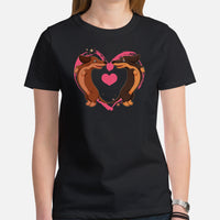 Weiner Dog Themed Clothes - Gifts for Dachshund Dog Moms, Dads & Lovers - Funny Canine Tee Shirts For Humans - Lovely Heart T-Shirt - Black, Women