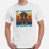 Weiner Dog Themed Clothes - Gifts for Dachshund Dog Moms, Dads & Lovers - Funny Canine Tee Shirts For Humans - My Therapist Barks Shirt - White, Men
