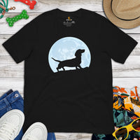 Weiner Dog Themed Clothes - Gifts for Dachshund Dog Moms, Dads & Lovers - Funny Canine Tee Shirts For Humans - Over The Moon T-Shirt - Black