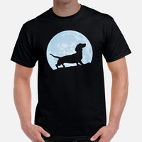Weiner Dog Themed Clothes - Gifts for Dachshund Dog Moms, Dads & Lovers - Funny Canine Tee Shirts For Humans - Over The Moon T-Shirt - Black, Men