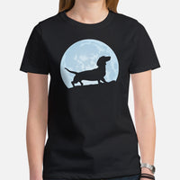 Weiner Dog Themed Clothes - Gifts for Dachshund Dog Moms, Dads & Lovers - Funny Canine Tee Shirts For Humans - Over The Moon T-Shirt - Black, Women
