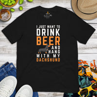 Weiner Dog Themed Clothes - Gifts for Dog Lovers - Canine Tee Shirts For Humans - I Just Want To Drink Beer & Hang With My Dog T-Shirt - Black