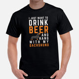 Weiner Dog Themed Clothes - Gifts for Dog Lovers - Canine Tee Shirts For Humans - I Just Want To Drink Beer & Hang With My Dog T-Shirt - Black, Men