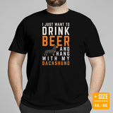 Weiner Dog Themed Clothes - Gifts for Dog Lovers - Canine Tee Shirts For Humans - I Just Want To Drink Beer & Hang With My Dog T-Shirt - Black, Plus Size