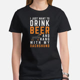 Weiner Dog Themed Clothes - Gifts for Dog Lovers - Canine Tee Shirts For Humans - I Just Want To Drink Beer & Hang With My Dog T-Shirt - Black, Women