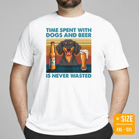 Weiner Dog Themed Clothes - Gifts for Dog Lovers - Canine Tee Shirts For Humans - Time Spent With Dogs And Beer Is Never Wasted T-Shirt - White, Plus Size