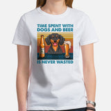 Weiner Dog Themed Clothes - Gifts for Dog Lovers - Canine Tee Shirts For Humans - Time Spent With Dogs And Beer Is Never Wasted T-Shirt - White, Women