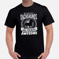 Weiner Dog Themed Clothes - Gifts for Dog Lovers - Funny Canine Tee Shirts For Humans - Because Dachshunds Are Freaking Awesome T-Shirt - Black, Men