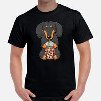 Weiner Dog Themed Clothes - Gifts for Dog Lovers - Funny Canine Tee Shirts For Humans - Cute Puppy Enjoying A Bubble Tea Cup T-Shirt - Black, Men