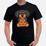 Weiner Dog Themed Clothes - Gifts for Dog Lovers - Funny Canine Tee Shirts For Humans - Cute Puppy Enjoying A Pizza Slice T-Shirt - Black, Men