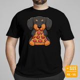 Weiner Dog Themed Clothes - Gifts for Dog Lovers - Funny Canine Tee Shirts For Humans - Cute Puppy Enjoying A Pizza Slice T-Shirt - Black, Plus Size