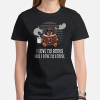 Weiner Dog Themed Clothes - Gifts for Dog Lovers - Funny Canine Tee Shirts For Humans - I Love My Books Like I Love My Coffee T-Shirt - Black, Women