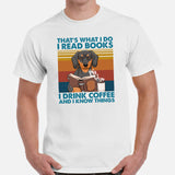 Weiner Dog Themed Clothes - Gifts for Dog Lovers - Funny Canine Tee Shirts For Humans - I Read Books, Drink Coffee & Know Things Shirt - White, Men