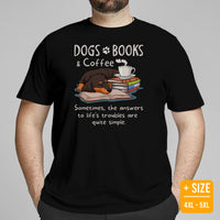 Weiner Dog Themed Clothes - Gifts for Dog Moms, Dads & Lovers - Funny Canine Tee Shirts For Humans - Dogs, Books And Coffee T-Shirt - Black, Plus Size