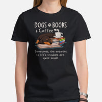 Weiner Dog Themed Clothes - Gifts for Dog Moms, Dads & Lovers - Funny Canine Tee Shirts For Humans - Dogs, Books And Coffee T-Shirt - Black, Women