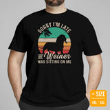Weiner Dog Themed Clothes - Gifts for Dog Moms, Dads & Lovers - Funny Canine Tee Shirts For Humans - My Weiner Was Sitting On Me Shirt - Black, Plus Size