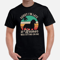 Weiner Dog Themed Clothes - Gifts for Dog Moms, Dads & Lovers - Funny Canine Tee Shirts For Humans - My Weiner Was Sitting On Me Shirt - Black, Men