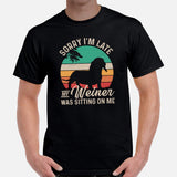 Weiner Dog Themed Clothes - Gifts for Dog Moms, Dads & Lovers - Funny Canine Tee Shirts For Humans - My Weiner Was Sitting On Me Shirt - Black, Men