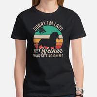 Weiner Dog Themed Clothes - Gifts for Dog Moms, Dads & Lovers - Funny Canine Tee Shirts For Humans - My Weiner Was Sitting On Me Shirt - Black, Women