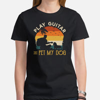 Weiner Dog Themed Clothes - Gifts for Guitarist & Dog Lovers - Funny Canine Tee Shirts For Humans - Play Guitar And Pet My Dog T-Shirt - Black, Women