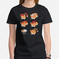 Welsh Corgi Dog Themed Clothes & Attire - Gifts for Dog Moms, Dads & Lovers - Funny Canine Tee Shirts For Humans - Cute Sushi T-Shirt - Black, Women