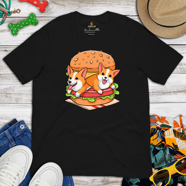 Welsh Corgi Dog Themed Clothes & Attire - Gifts for Fast Food & Dog Lovers - Funny Canine Tee Shirts For Humans - Cute Burger T-Shirt - Black