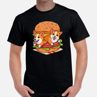 Welsh Corgi Dog Themed Clothes & Attire - Gifts for Fast Food & Dog Lovers - Funny Canine Tee Shirts For Humans - Cute Burger T-Shirt - Black, Men