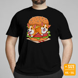Welsh Corgi Dog Themed Clothes & Attire - Gifts for Fast Food & Dog Lovers - Funny Canine Tee Shirts For Humans - Cute Burger T-Shirt - Black, Plus Size