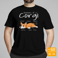 Welsh Corgi Dog Themed Clothes - Gifts for Dog Moms, Dads & Lovers - Funny Canine Tee Shirts For Humans - Anatomy of A Corgi T-Shirt - Black, Plus Size