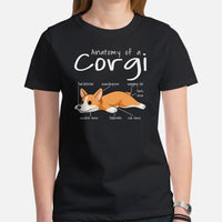 Welsh Corgi Dog Themed Clothes - Gifts for Dog Moms, Dads & Lovers - Funny Canine Tee Shirts For Humans - Anatomy of A Corgi T-Shirt - Black, Women