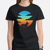 Welsh Corgi Dog Themed Clothes - Gifts for Dog Moms, Dads & Lovers - Funny Canine Tee Shirts For Humans - Vintage Sunset Themed T-Shirt - Black, Women