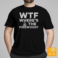 Wilderness Adventure Awaits: WTF Where's The Firewood T-Shirt - Campfire & Happy Camper Shirt - Camping Crew Tee for Glamping Lovers - Black, Plus Size