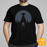 Yeti, Bigfoot, Sasquatch & UFO Alien Abduction Sasquatchy Shirt for Outdoor Adventure, Camping, Hiking, Space and Mythology Enthusiasts - Black, Large Size for Overweight