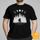 Yeti, Sasquatch & Moon Phases Astronomy Adventure Tee for Camping & Outdoor Fun - Bigfoot Walking In The Pine Forest Squatchy Shirt - Black, Large Size for Overweight