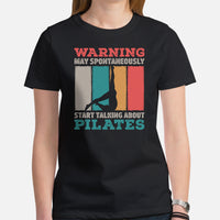 Yoga & Pilates Shirts, Wear, Clothes, Outfit, Attire & Apparel - Gifts for Yoga Lovers, Teacher - May Start Talking About Pilates Tee - Black, Women