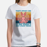 Yoga & Pilates Shirts, Wear, Clothes, Outfits & Apparel - Gifts for Yoga & Cat Lovers, Teacher - I Do Yoga And I Know Things Tee - White, Women