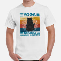 Yoga & Pilates Shirts, Wear, Clothes, Outfits & Apparel - Gifts for Yoga & Cat Lovers, Teacher - Yoga Because Murder Is Wrong Tee - White, Men