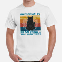 Yoga & Pilates Shirts, Wear, Clothes, Outfits, Attire & Apparel - Gifts for Yoga & Cat Lovers, Teacher - I Do Yoga & I Know Things Tee - White, Men