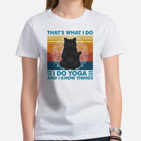 Yoga & Pilates Shirts, Wear, Clothes, Outfits, Attire & Apparel - Gifts for Yoga & Cat Lovers, Teacher - I Do Yoga & I Know Things Tee - White, Women