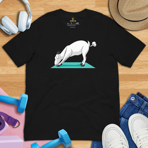 Yoga & Pilates Shirts, Wear, Clothes, Outfits, Attire & Apparel - Gifts for Yoga Lovers, Teacher, Instructor - Funny Yoga Pose Goat Tee - Black