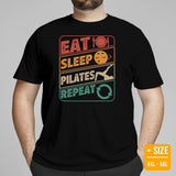 Yoga & Pilates Shirts, Wear, Clothes, Outfits, Attire & Apparel - Gifts for Yoga Lovers, Teacher - Retro Eat Sleep Pilates Repeat Tee - Black, Plus Size