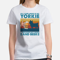 Yorkie Dog Themed Clothes & Attire - Canine Tee Shirts For Humans - Gifts for Dog Lovers - All I Care About Is Beer & My Yorkie T-Shirt - White, Women