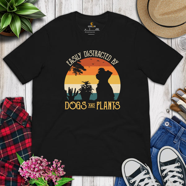 Yorkie Dog Themed Clothes & Attire - Canine Tee Shirts For Humans - Gifts for Dog Lovers - Easily Distracted By Dogs And Plants T-Shirt - Black