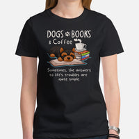 Yorkie Dog Themed Clothes & Attire - Funny Canine Tee Shirts For Humans - Gifts for Book & Dog Lovers - Dogs, Books And Coffee T-Shirt - Black, Women