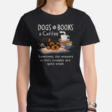 Yorkie Dog Themed Clothes & Attire - Funny Canine Tee Shirts For Humans - Gifts for Book & Dog Lovers - Dogs, Books And Coffee T-Shirt - Black, Women