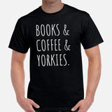 Yorkie Dog Themed Clothes & Attire - Funny Canine Tee Shirts For Humans - Gifts for Dog Lovers - Books, Coffee And Yorkies T-Shirt - Black, Men