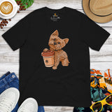 Yorkie Dog Themed Clothes & Attire - Funny Canine Tee Shirts For Humans - Gifts for Dog Lovers - Cute Yorkie Holding A Coffee Mug Shirt - Black